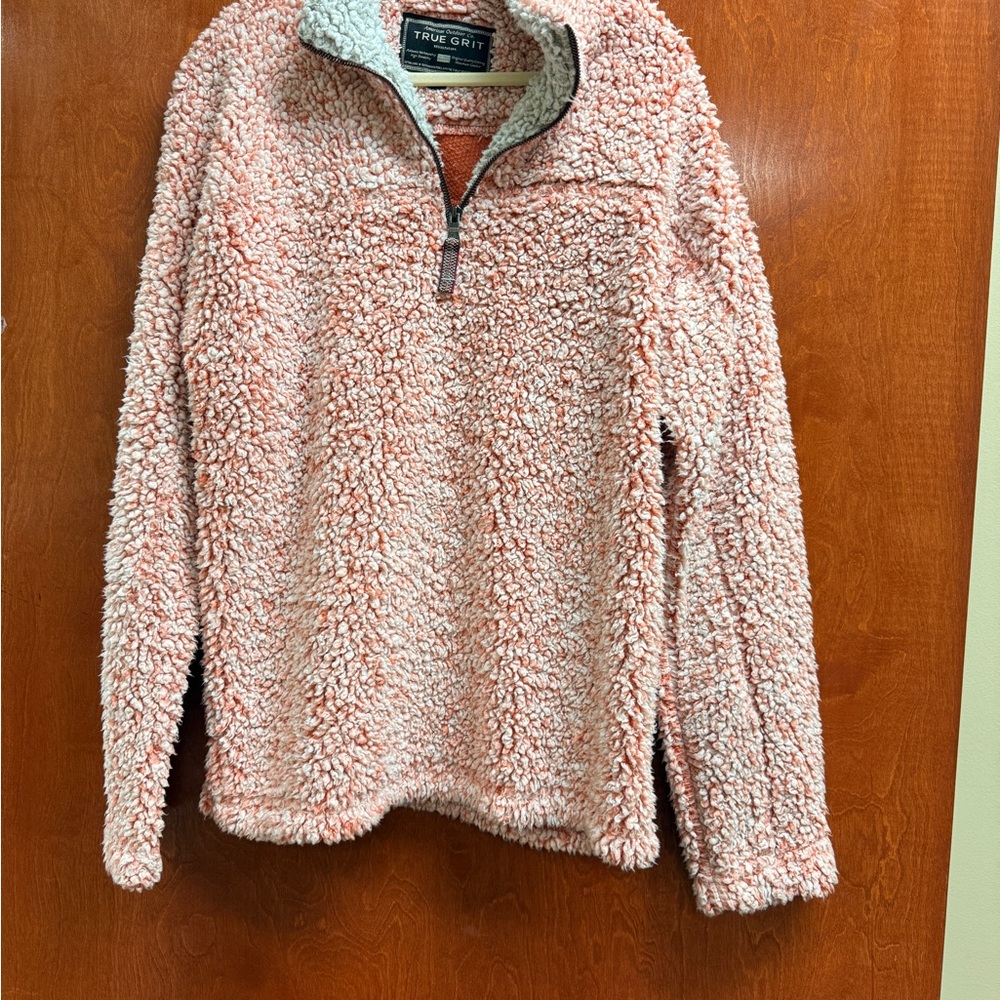True Grit Orange‎ Frosty Tipped Pile Sherpa Fleece Quarter Zip Pullover Small